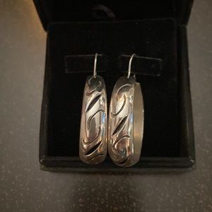 Native American sterling, silver hoops, with Hopi detail